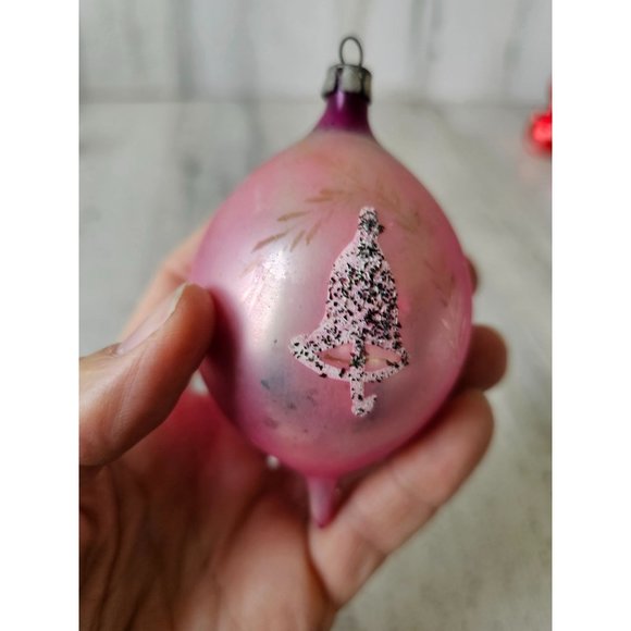 Antique Poland Bell teardrop pink fantasia ornament glass mercury Xmas tree - Picture 1 of 9